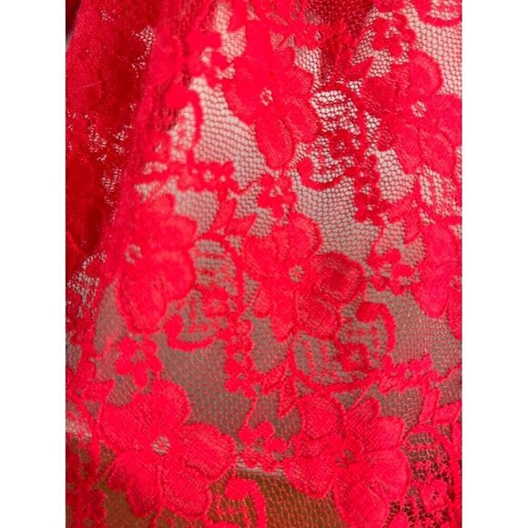 Retro Floral Sheer Lace Top OS Red Sexy Mesh Oversized Romantic Vampire 80s Chic - Picture 5 of 9